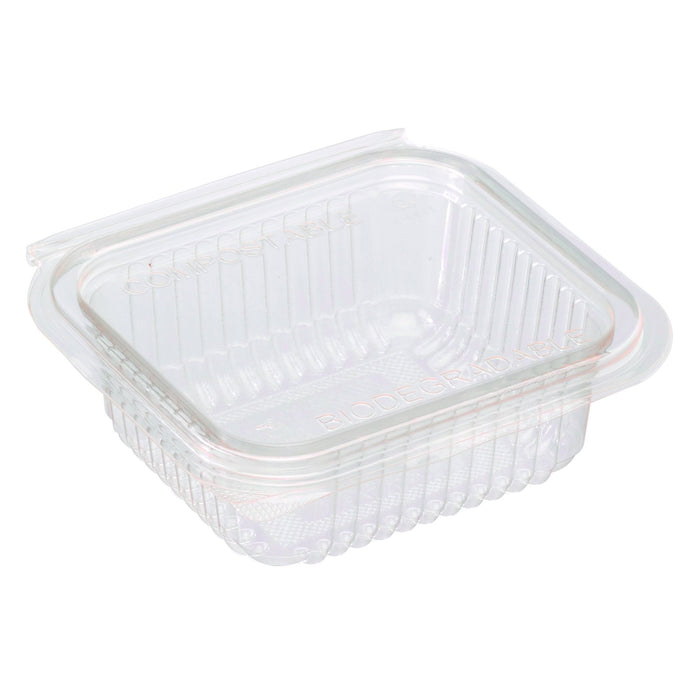 Vaschetta rettangolare in PLA trasparente con coperchio incorporato 126x117mm H43mm 250ml