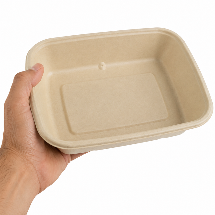 Vaschetta in polpa di canna da zucchero scura - 1000 ml - 21,5 cm x 15,8 cm x 5 cm - 50 pezzi