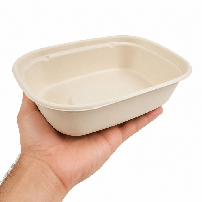 Vaschetta in polpa di canna da zucchero scura - 850 ml - 22 cm x 17 cm x 2,7 cm - 50 pezzi