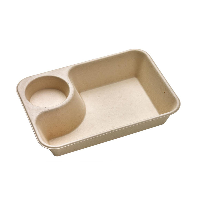 Vaschetta in polpa di canna da zucchero scura con vano salsa - 850 ml - 21,8 cm x 16,5 cm x 4,5 cm - 50 pezzi