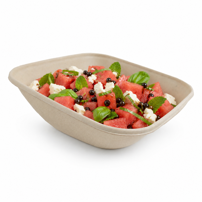 Ciotola in polpa di canna da zucchero scura laminata PLA - 900 ml - 18,3 cm x 18,3 cm x 7 cm - 50 pezzi