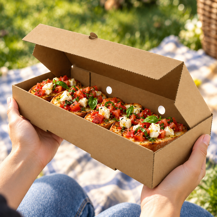 Scatola per bruschetta in cartone kraft - 30 cm x 15 cm x 5 cm - 100 pezzi