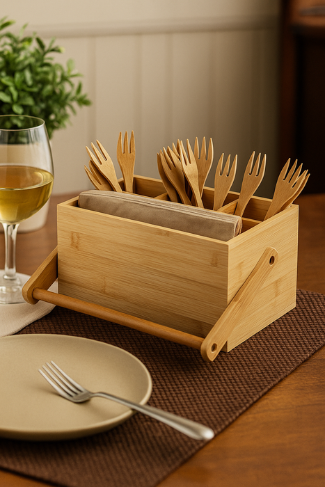 Porta posate in bamboo a 4 compartimenti - 22,6 cm x 14,8 cm x 10,7 cm - 1 pezzo