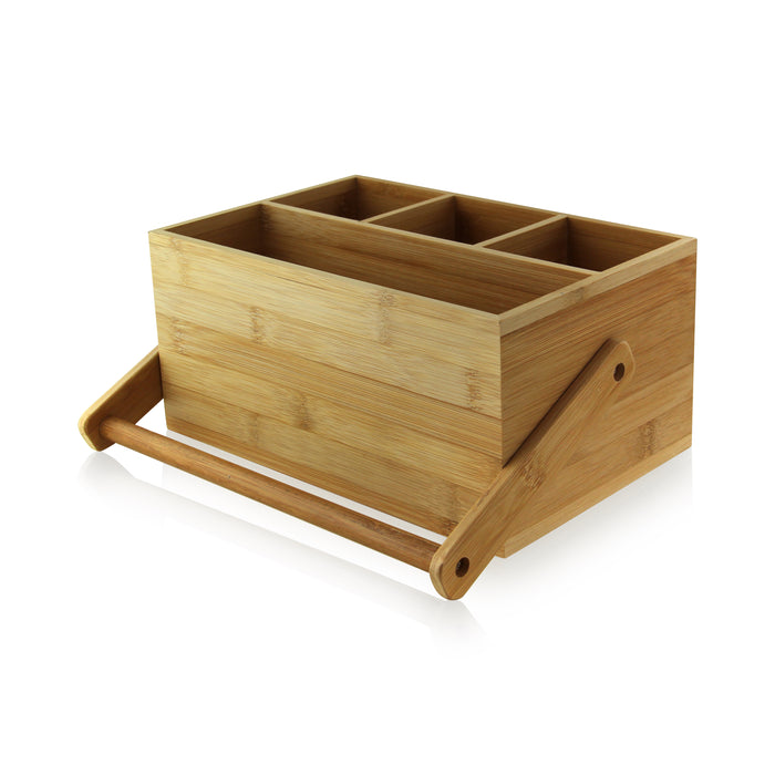 Porta posate in bamboo a 4 compartimenti - 22,6 cm x 14,8 cm x 10,7 cm - 1 pezzo