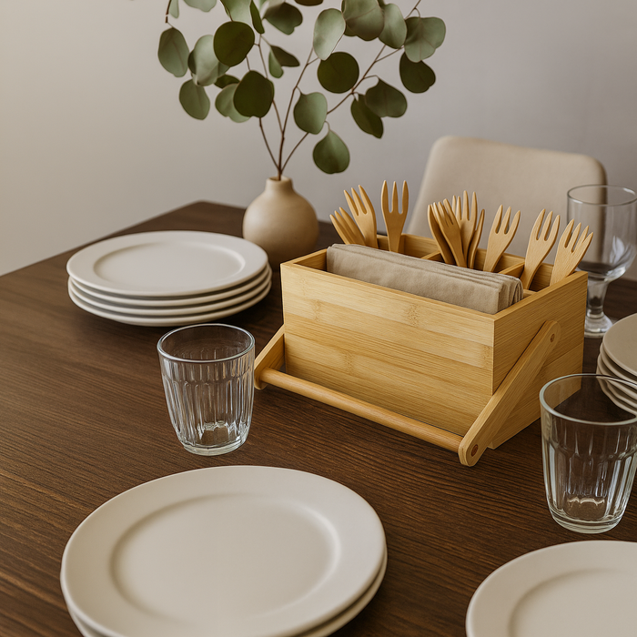 Porta posate in bamboo a 4 compartimenti - 22,6 cm x 14,8 cm x 10,7 cm - 1 pezzo