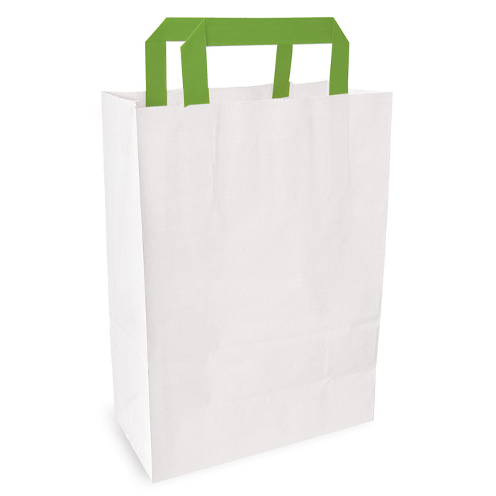 Shopper in carta bianca e manici verdi - 26 cm x 17 cm x 28 cm - 250 pezzi
