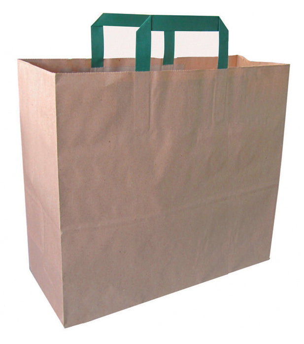Shopper in carta kraft e manici verdi - 32 cm x 17 cm x 34 cm - 250 pezzi