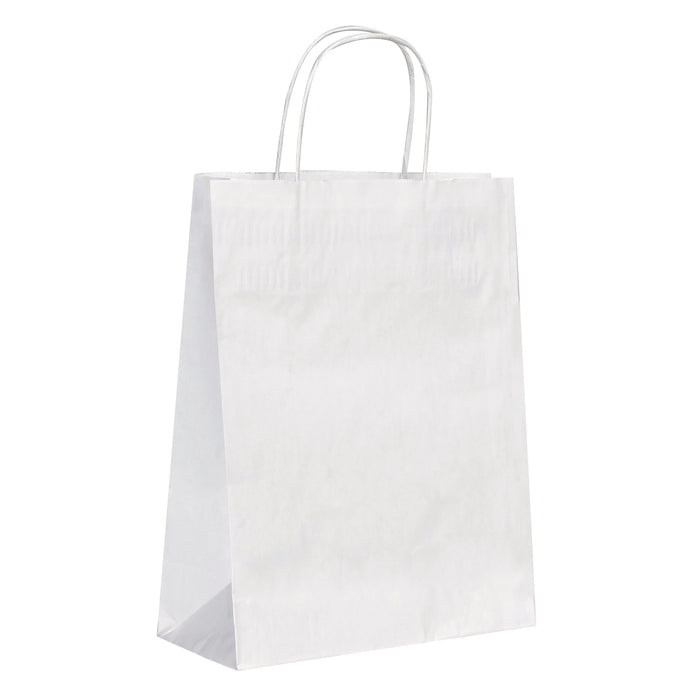Shopper in carta bianca e manici sottili corda - 22 cm x 10 cm x 29 cm - 250 pezzi