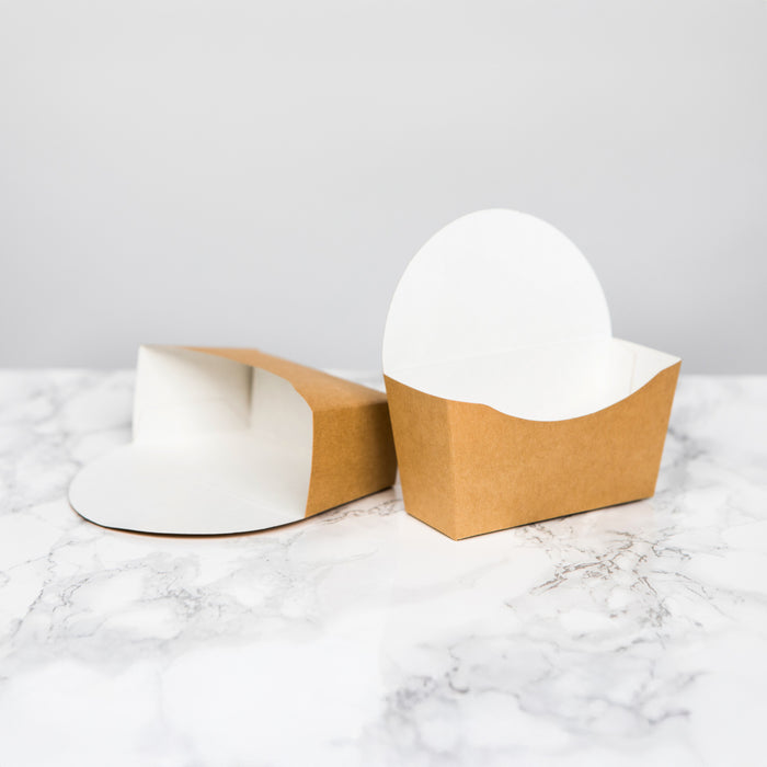 Pacchetto per ciambelle in cartone kraft, interno bianco - 12 cm x 4 cm x 12 cm - 50 pezzi