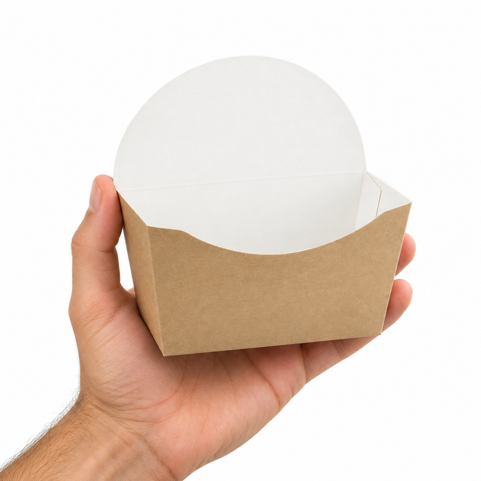 Pacchetto per ciambelle in cartone kraft, interno bianco - 12 cm x 4 cm x 12 cm - 50 pezzi