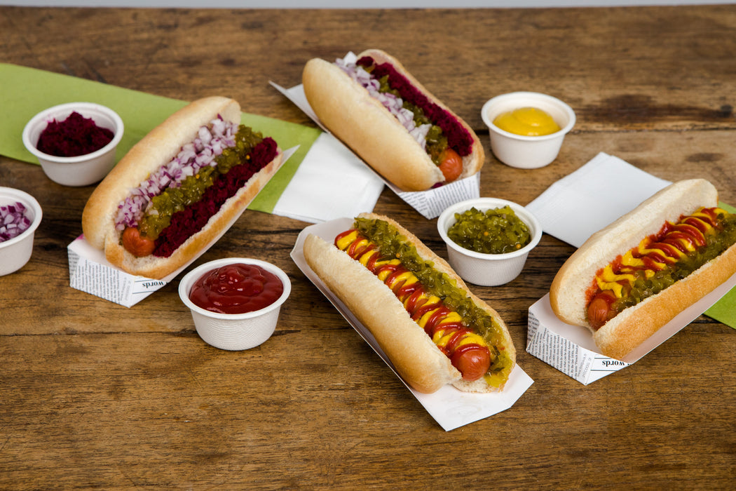 Supporto per hot dog in cartone, decorazione stampa di giornale - 18 cm x 4 cm x 1,9 cm - 50 pezzi