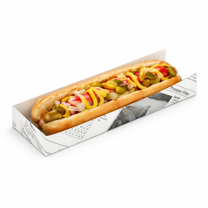 Supporto per hot dog in cartone, decorazione stampa di giornale - 18 cm x 4 cm x 1,9 cm - 50 pezzi