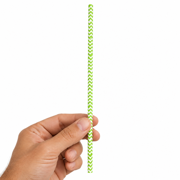 Cannuccia in carta verde lime, decorazione chevron - Ø 0,6 cm - H 19,7 cm - 500 pezzi