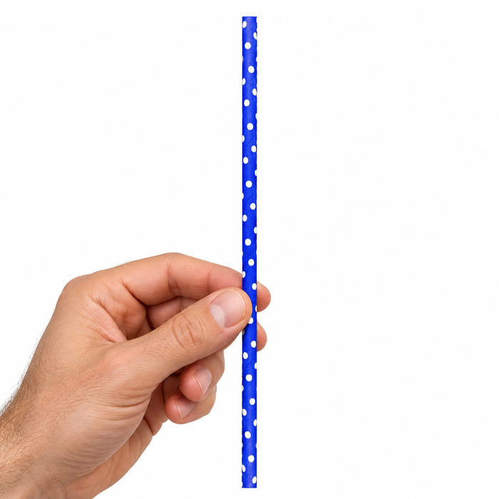 Cannuccia in carta blu, decorazione pois - Ø 0,6 cm - H 19,7 cm - 500 pezzi