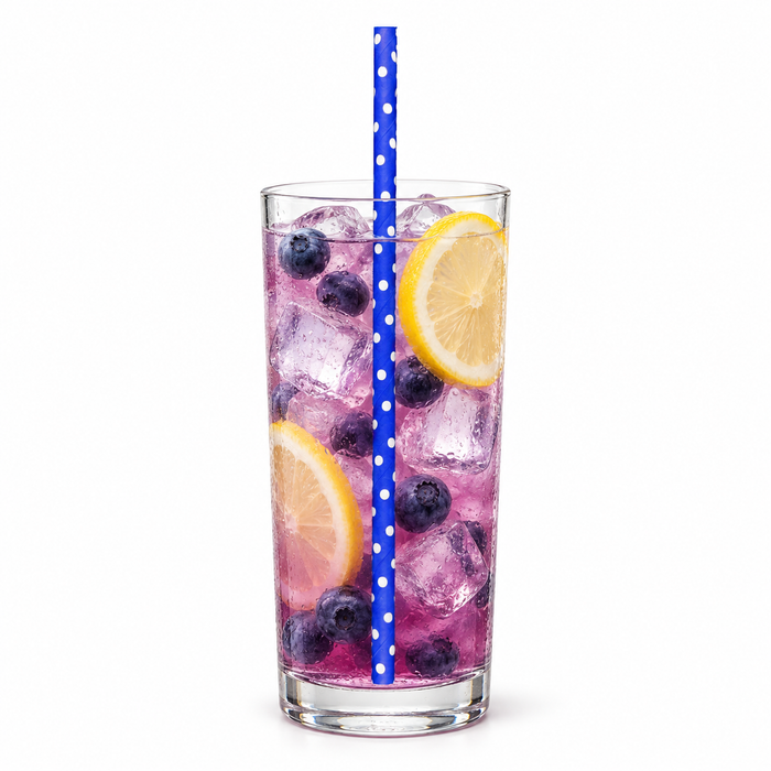 Cannuccia in carta blu, decorazione pois - Ø 0,6 cm - H 19,7 cm - 500 pezzi