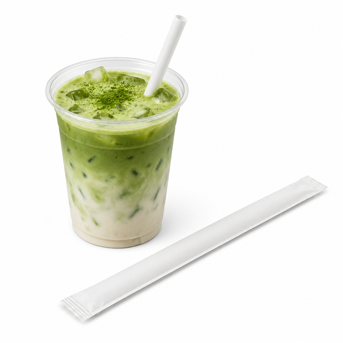 Cannuccia bianca smussata per Bubble Tea - confezione singola - Ø 1,2 cm - H 1,2 cm - 140 pezzi