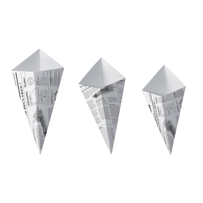 Cono in cartone laminato in PE antiunto, decorazione stampa di giornale - 250 ml - 16 cm x 13 cm - 125 pezzi