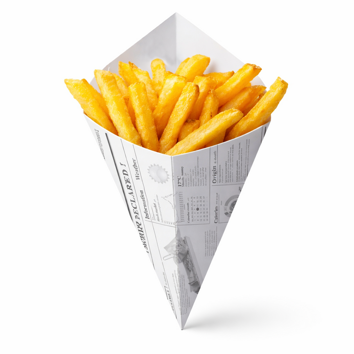 Cono in cartone laminato in PE antiunto, decorazione stampa di giornale - 430 ml - 19,5 cm x 16 cm - 125 pezzi