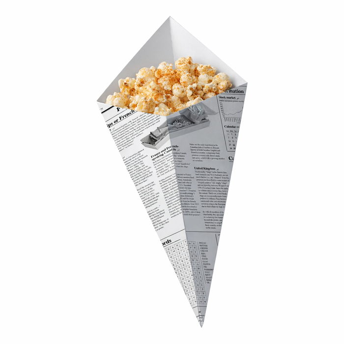 Cono in cartone laminato in PE antiunto, decorazione stampa di giornale - 430 ml - 19,5 cm x 16 cm - 125 pezzi