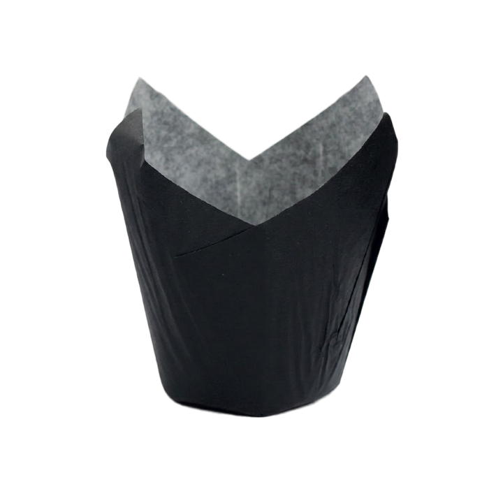 Pirottino da forno a forma di tulipano in carta nera siliconata - Ø 3 cm - H 6 cm - 120 pezzi
