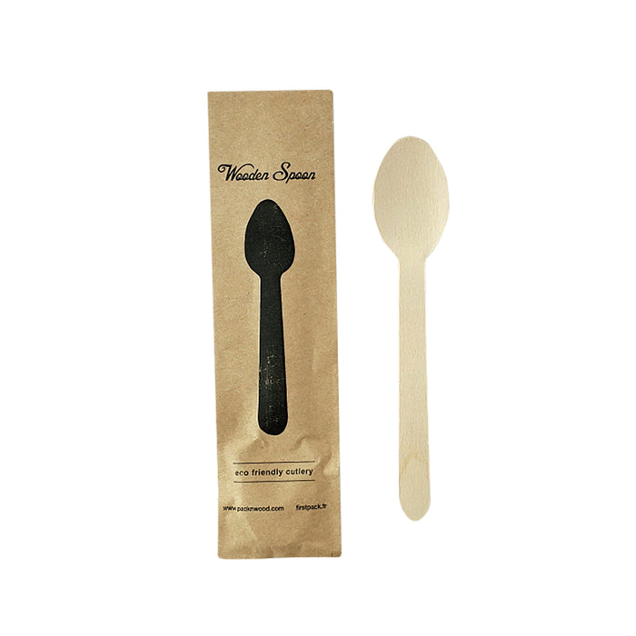 Cucchiaio in legno confezionato singolarmente in carta kraft - H 16 cm - 50 pezzi