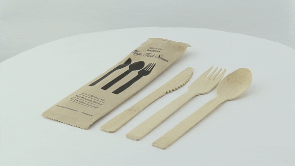 Kit posate in bambù "Anji" 3/1: coltello, forchetta, cucchiaio, involucro kraft  H170mm