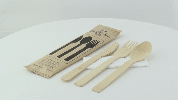 Kit posate in bambù "Anji" 4/1: coltello, forchetta, cucchiaio, tovagliolo, involucro kraft  H170mm