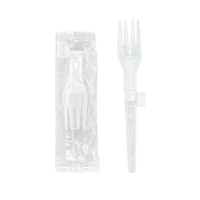 Forchetta pieghevole traslucida imbustata - 13,5 cm - 100 pezzi