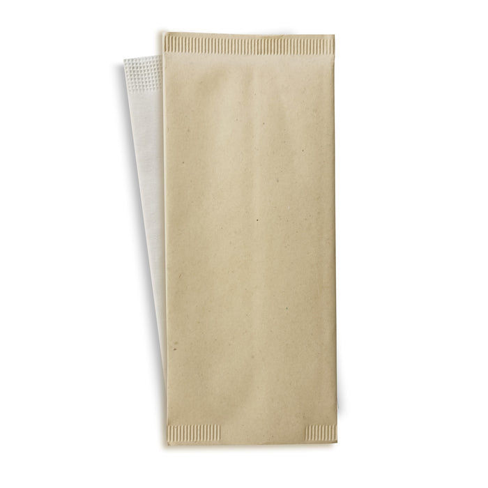 Sacchetto per posate in carta color crema con tovagliolo bianco - 11 cm x 25 cm - 500 pezzi