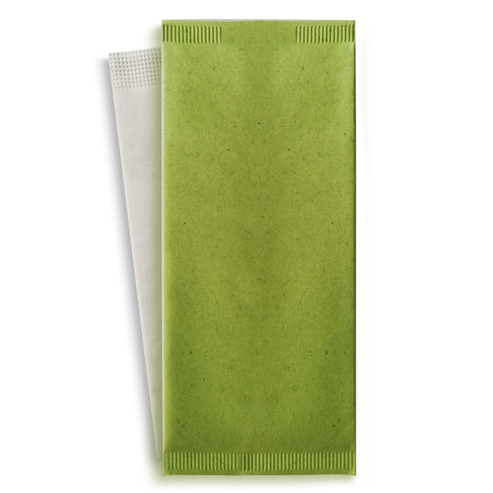 Sacchetto per posate in carta verde con tovagliolo bianco - 11 cm x 25 cm - 500 pezzi