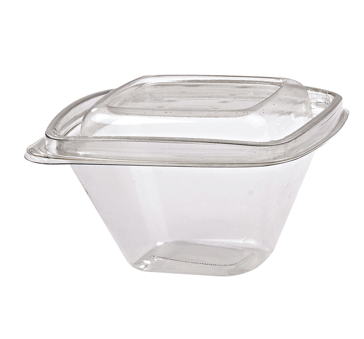 Contenitore "Deli" quadrato in PET trasparente con coperchio - 375 ml - 12,8 cm x 12,8 cm x 7 cm - 50 pezzi
