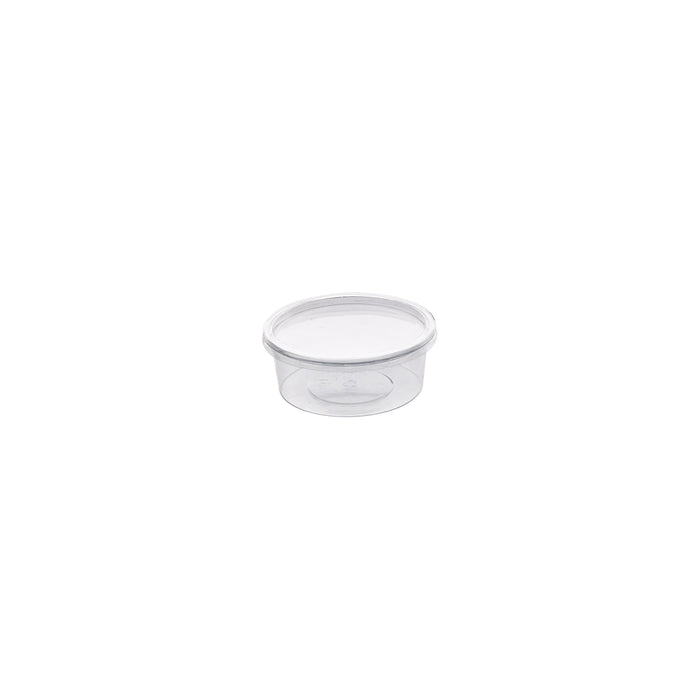Contenitore tondo PET trasparente con coperchio rientrante - 200 ml - Ø 10 cm - H 3,8 cm - 50 pezzi