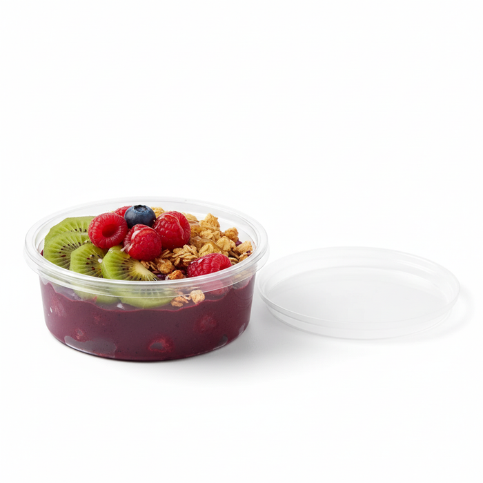 Contenitore tondo PET trasparente con coperchio rientrante - 200 ml - Ø 10 cm - H 3,8 cm - 50 pezzi