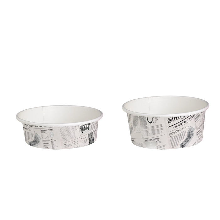 Contenitore "Deli" tondo in cartone, decorazione stampa di giornale - 360 ml - Ø 11,4 cm - H 5,4 cm - 50 pezzi