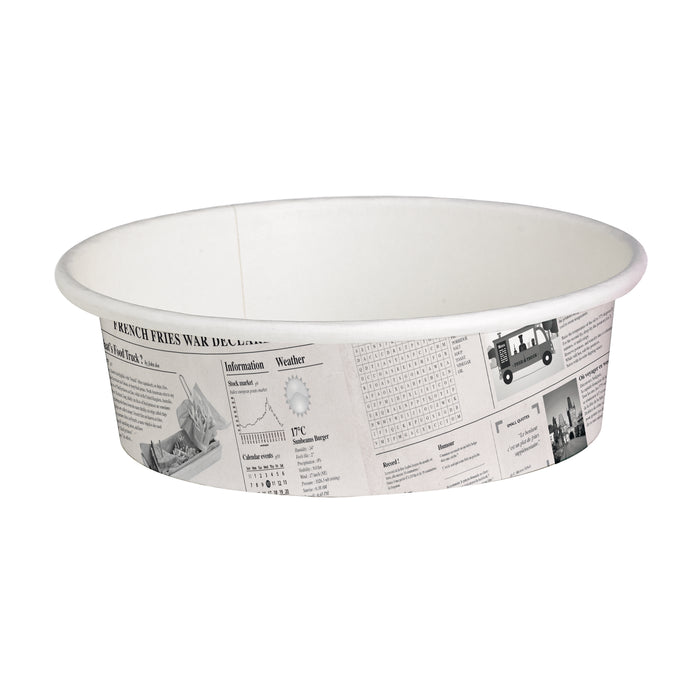 Contenitore "Deli" tondo in cartone, decorazione stampa di giornale - 360 ml - Ø 11,4 cm - H 5,4 cm - 50 pezzi