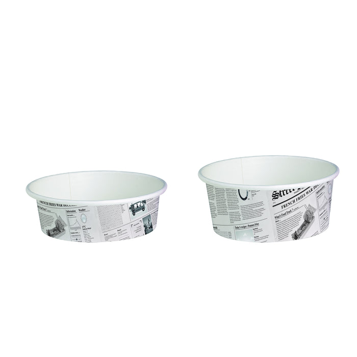 Contenitore "Deli" tondo in cartone, decorazione stampa di giornale - 480 ml - Ø 11,4 cm - H 7,2 cm - 50 pezzi