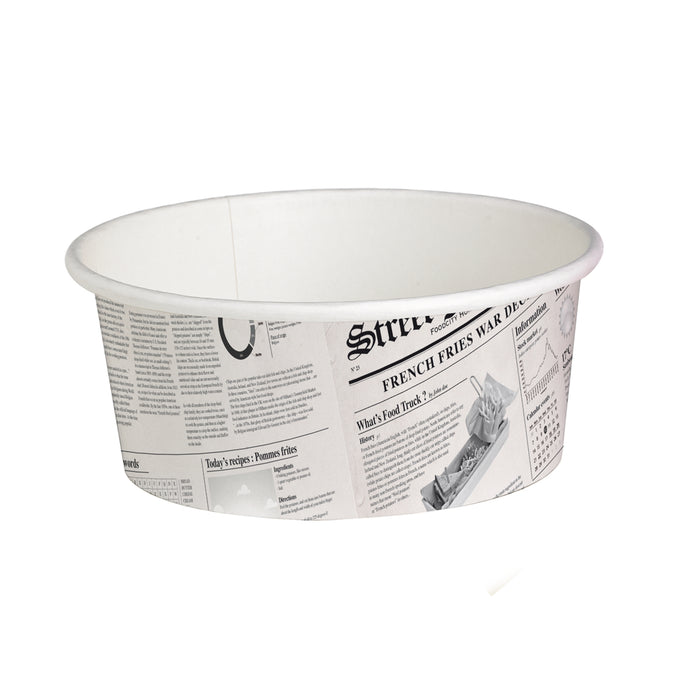Contenitore "Deli" tondo in cartone, decorazione stampa di giornale - 480 ml - Ø 11,4 cm - H 7,2 cm - 50 pezzi