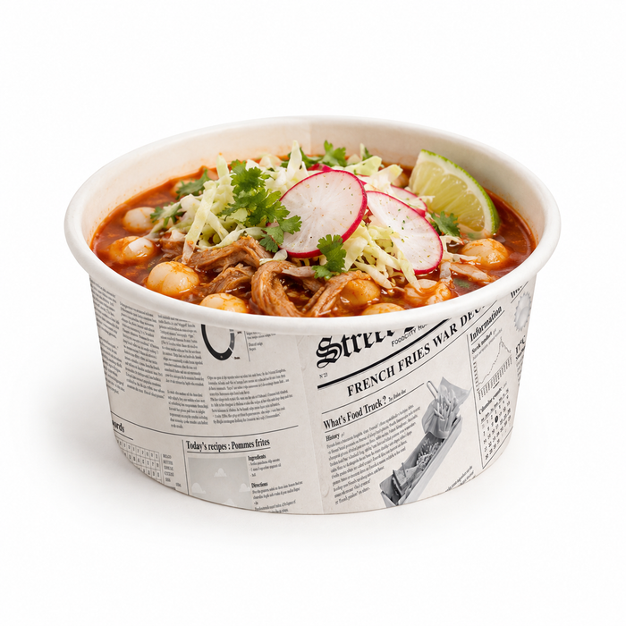 Contenitore "Deli" tondo in cartone, decorazione stampa di giornale - 480 ml - Ø 11,4 cm - H 7,2 cm - 50 pezzi