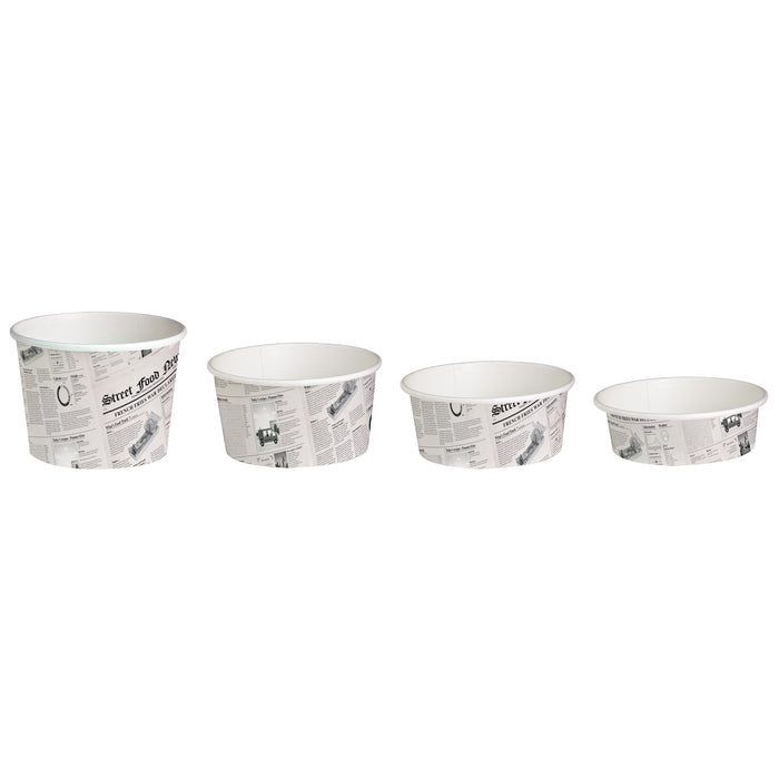 Contenitore "Deli" tondo in cartone, decorazione stampa di giornale - 600 ml - Ø 11,4 cm - H 8,7 cm - 50 pezzi