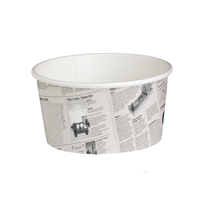 Contenitore "Deli" tondo in cartone, decorazione stampa di giornale - 600 ml - Ø 11,4 cm - H 8,7 cm - 50 pezzi