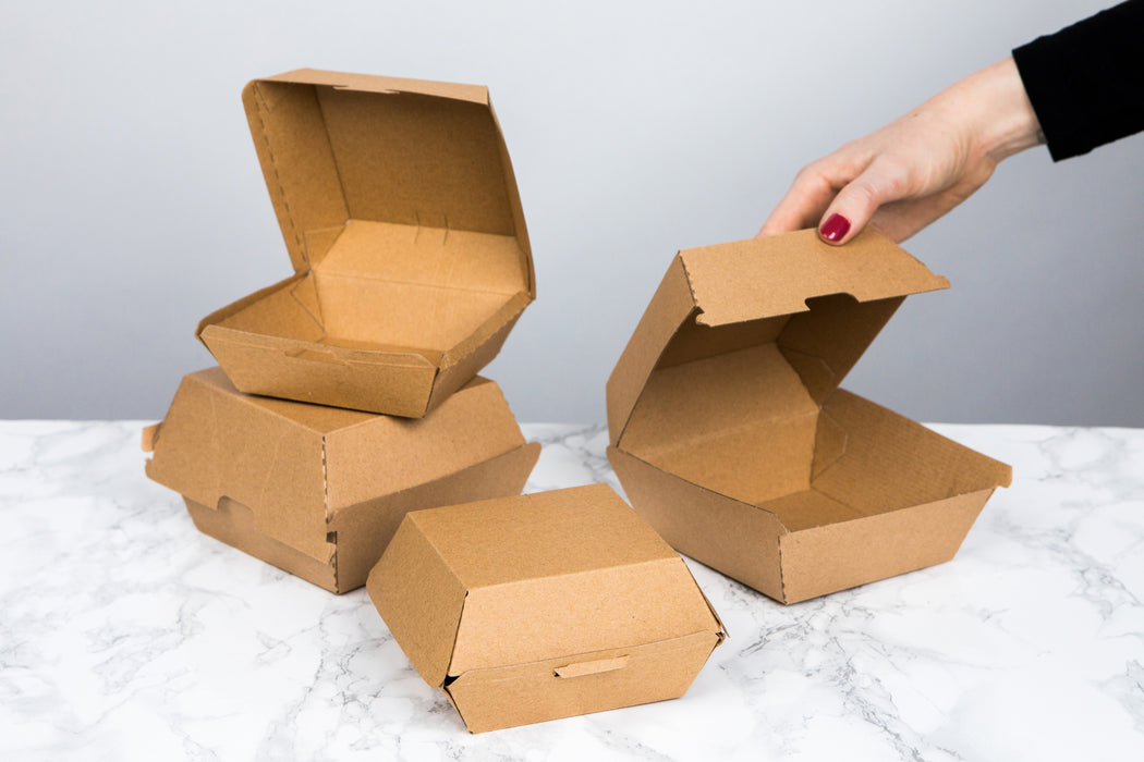 Scatola per hamburger in cartone kraft - 11 cm x 10 cm x 8 cm - 75 pezzi