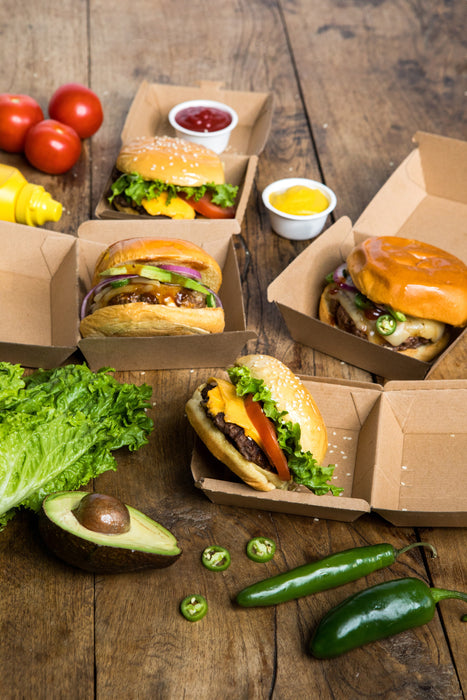 Scatola per hamburger in cartone kraft - 11 cm x 10 cm x 8 cm - 75 pezzi