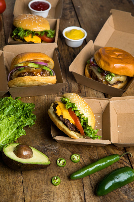 Scatola per hamburger in cartone kraft - 11 cm x 10 cm x 8 cm - 75 pezzi