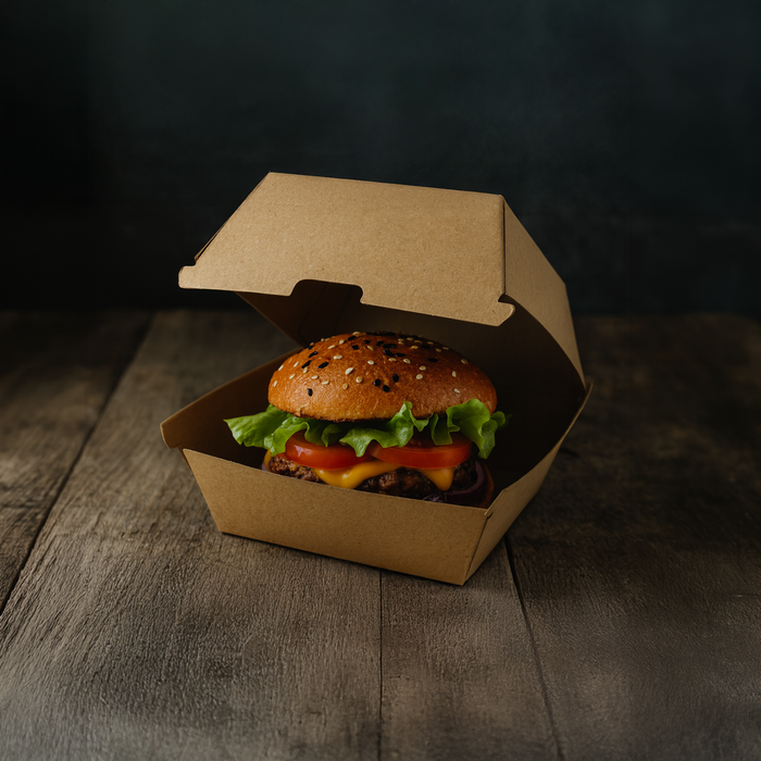 Scatola per hamburger in cartone kraft - 12,6 cm x 12 cm x 7 cm - 50 pezzi