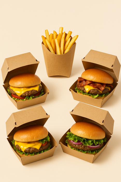Scatola per hamburger in cartone kraft - 12,6 cm x 12 cm x 7 cm - 50 pezzi