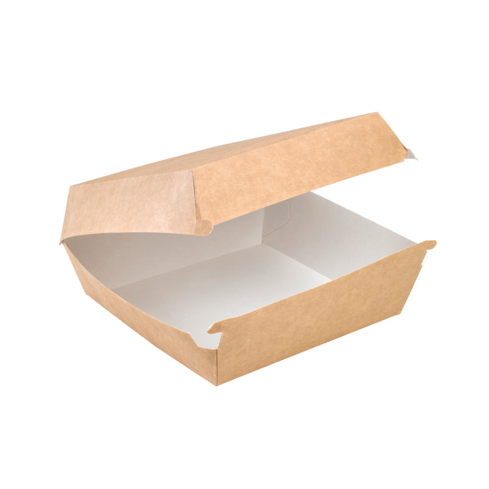 Scatola per hamburger in cartone kraft - 19 cm x 18 cm x 7,5 cm - 100 pezzi