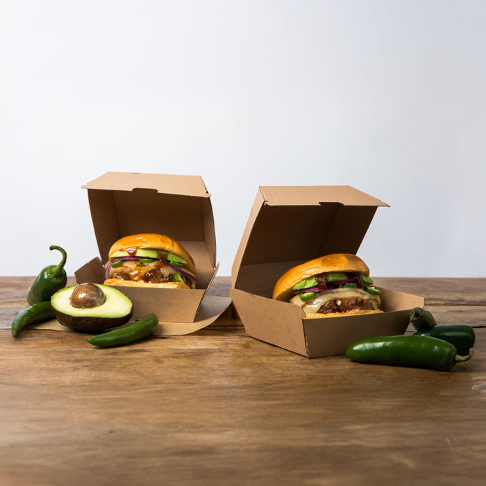 Scatola per hamburger in cartone kraft - 7,5 cm x 7,5 cm x 5 cm - 50 pezzi