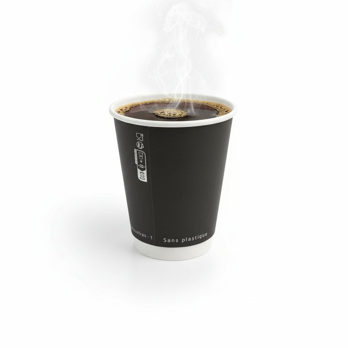 Bicchiere cartone bianco e nero doppia parete plastic-free (PAP20) - 350 ml - Ø 9 cm - H 11 cm - 25 pezzi