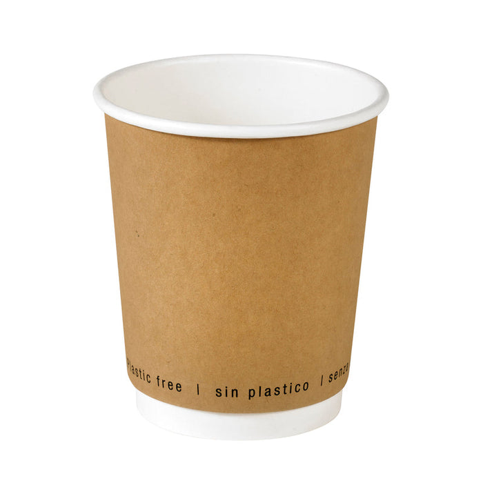 Vaso de cartón marrón de doble pared sin plástico, Base agua 230ml Ø80mm A92mm - 25Uds