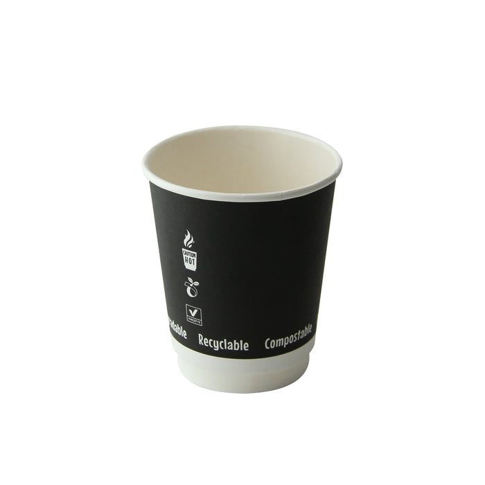Bicchiere cartone bianco e nero doppia parete plastic-free (PAP20) - 230 ml - Ø 8 cm - H 9,2 cm - 25 pezzi
